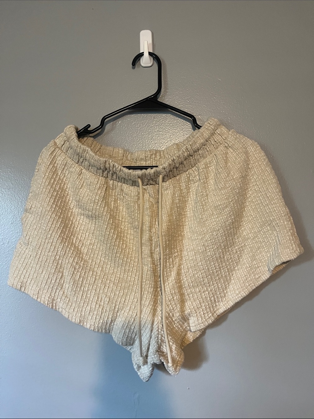 Free People Cream Ribbed Drawstring Athletic Shorts